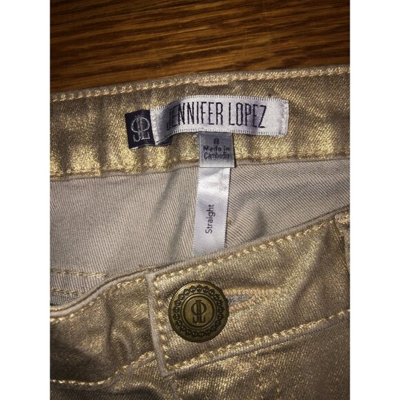 Jennifer Lopez Metallic Gold Glitter Reflective Straight-Leg Pants Size 8 - Picture 2 of 16